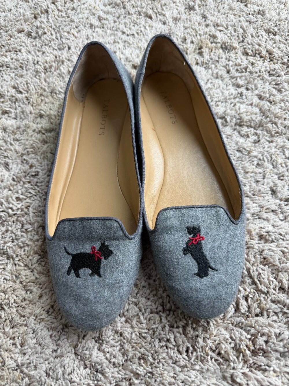 Talbots Dog Embroidered Slip‑On Flats – Gray – Size 38
